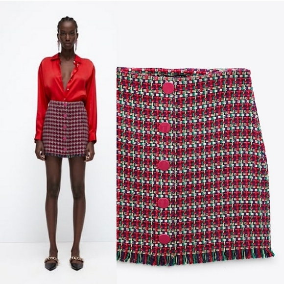 Zara Dresses & Skirts - Zara women's multicolored tweed green/pink/cream medium.